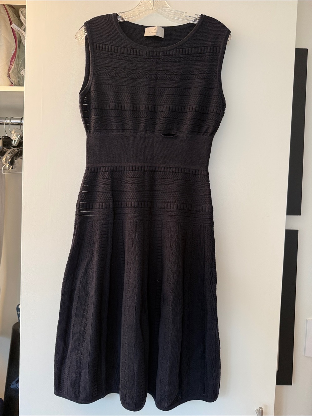 Maison Ullens Sleeveless Navy Knit Fit-and-Flare Dress - Large